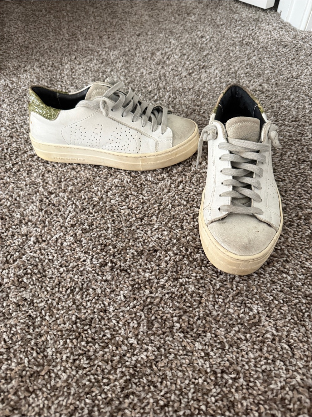 P448 Women’s Off-White Sneakers with Olive Heel Tab